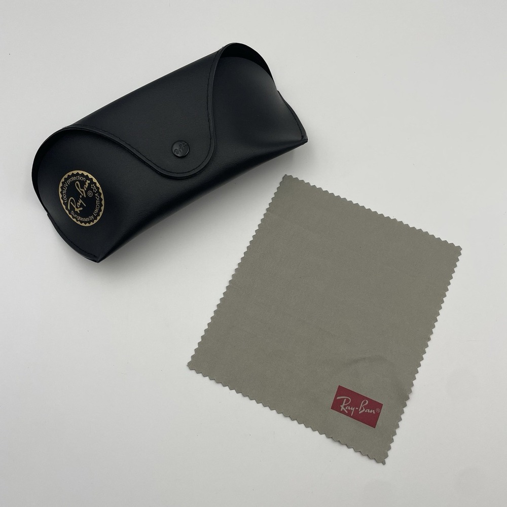 Ray Ban Black Faux Leather Sunglasses Eyeglass Glasses Case & Cleaning Rag Cloth